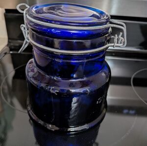Antique Cobalt Blue Mason Jar.  Abagails Useful Jar.  1902 Made In Italy 1 Pint.